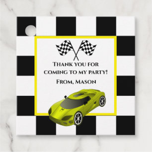 Yellow Race Car   Kids Birthday Party Favour Tags
