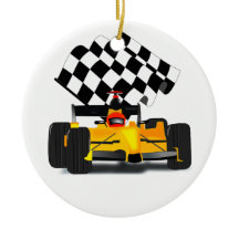 Yellow  Race Car with Chequered Flag
