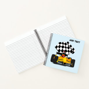 Yellow Race Car with Chequered Flag Notebook