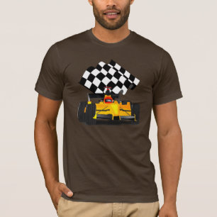 Yellow Race Car with Chequered Flag T-Shirt