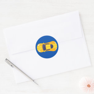Yellow Racing Car Racetrack Baby Boy Dedication Classic Round Sticker