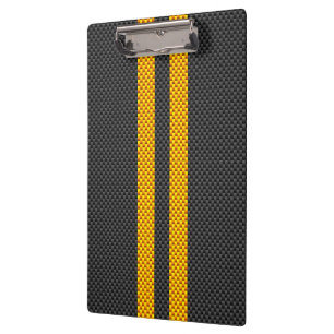 Yellow Racing Stripes Carbon Fibre Style Clipboard