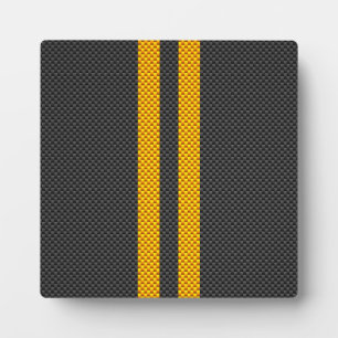 Yellow Racing Stripes Carbon Fibre Style Plaque