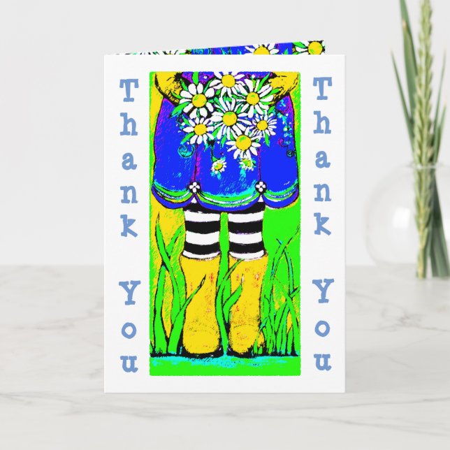 Yellow Rain Boots Daisies Springtime Thank you Card (Front)