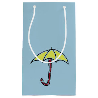 Yellow Rain or Sunny Day Umbrella Cartoon  Small Gift Bag