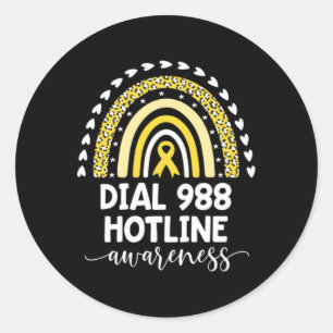 Yellow Rainbow Ribbon Love Suprt 988 Hotline Awa  Classic Round Sticker