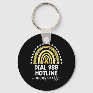 Yellow Rainbow Ribbon Love Suprt 988 Hotline Awa  Keychain