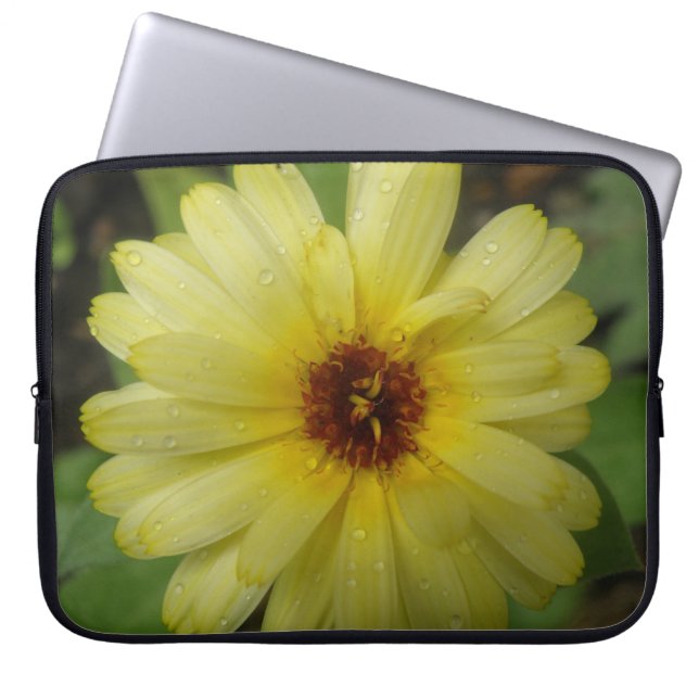Yellow Raindrops Marigold Laptop Bag (Front)