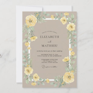 Yellow Ranunculus Sand Eucalyptus Wedding Invitation