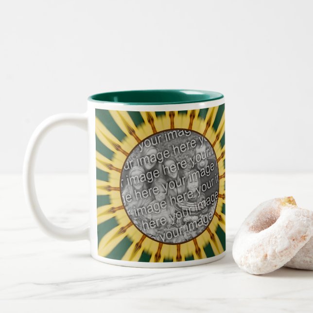 Yellow Rays Abstract Frame Create Your Own Photo Two-Tone Coffee Mug (With Donut)