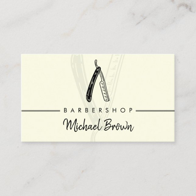 Yellow Razor moustache beard trim barbershop Business Card (Front)