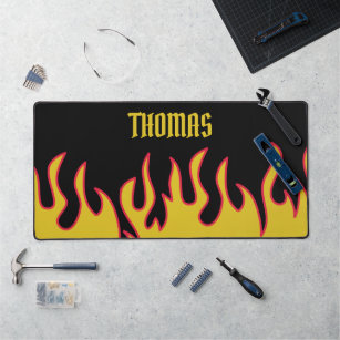 Yellow, Red and Black Flames Personalized Desk Mat