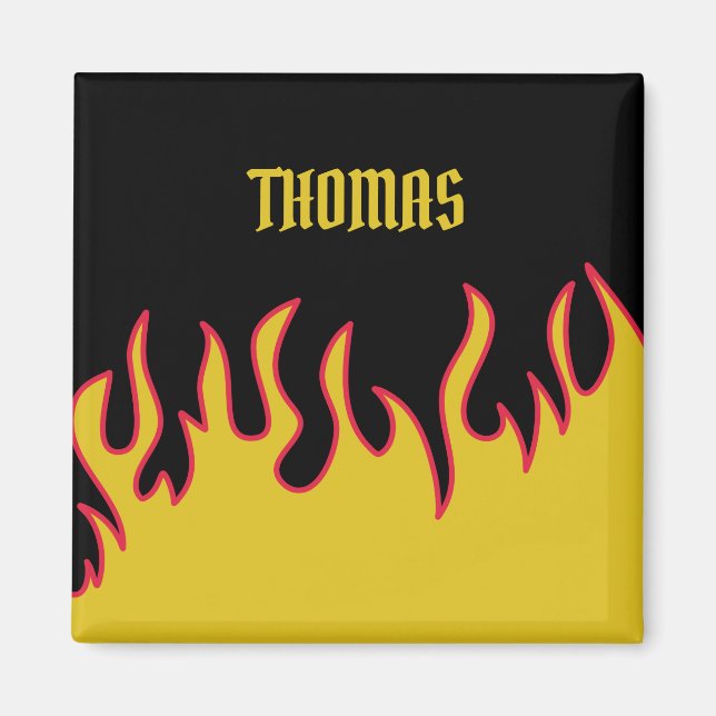 Yellow, Red and Black Flames Personalized Magnet (Front)