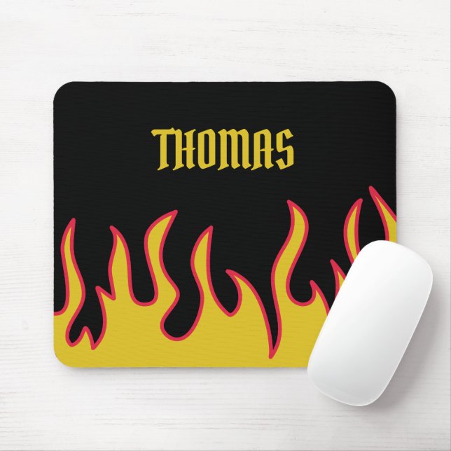 Yellow, Red and Black Flames Personalized Mouse Pad (With Mouse)
