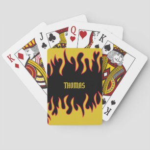 Yellow, Red and Black Flames Personalized Playing Cards