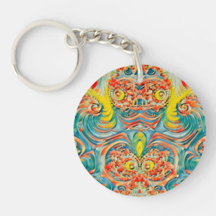 Yellow Red and Blue Abstract Fractal ~ Keychain