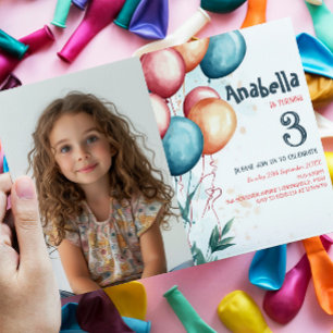 Yellow Red and Blue Balloons Kids Birthday Party Invitation