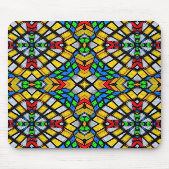 Yellow, Red and Blue Stain Glass Mouse Pad (Front)