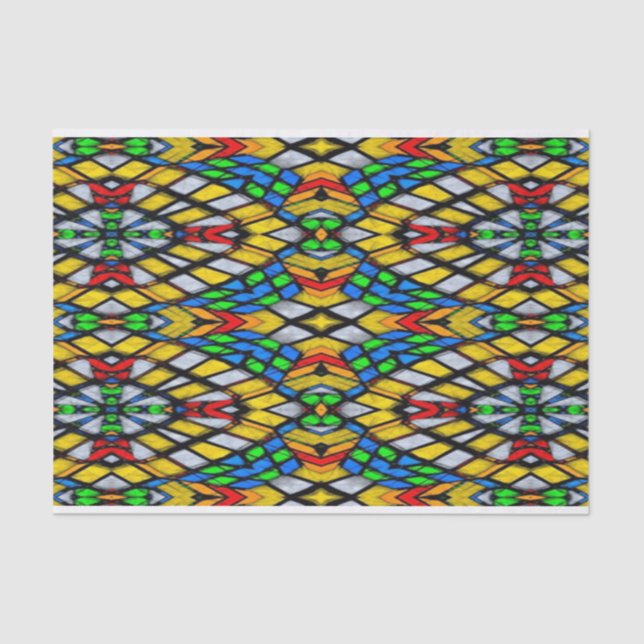 Yellow, Red and Blue Stain Glass  Tissue Paper (Front)