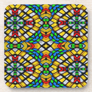 Yellow, Red and Blue Stained Glass Coaster
