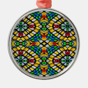 Yellow, Red and Blue Stained Glass Metal Ornament
