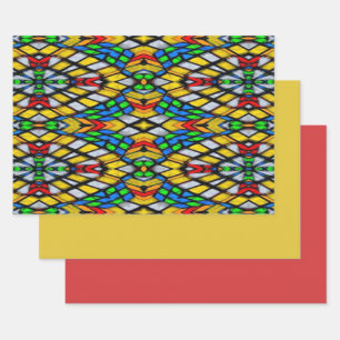 Yellow, Red and Blue Stained Glass Wrapping Paper 