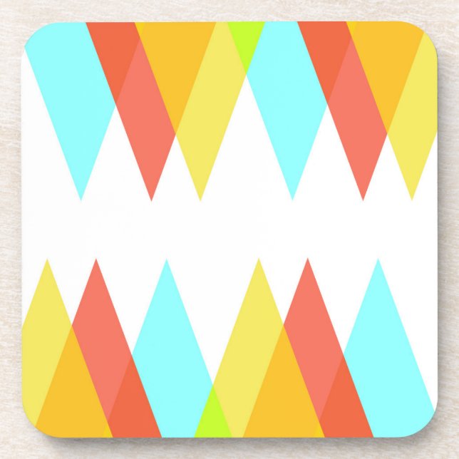 Yellow, red and cadet blue triangles coaster (Front)