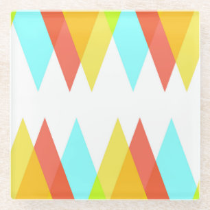 Yellow, red and cadet blue triangles glass coaster