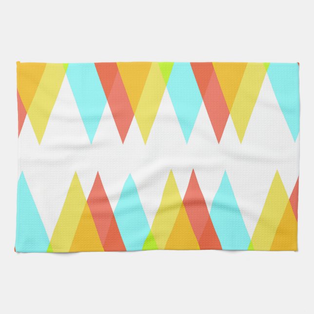Yellow, red and cadet blue triangles kitchen towel (Horizontal)