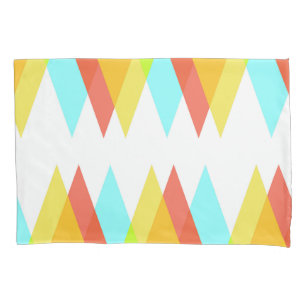Yellow, red and cadet blue triangles pillowcase