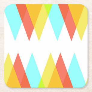 Yellow, red and cadet blue triangles square paper coaster