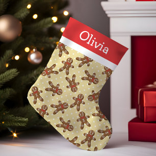 Yellow, Red, And White Polka Dot Gingerbread Man Small Christmas Stocking