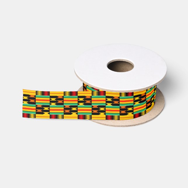 Yellow Red Black Comb Kente Satin Ribbon (Spool)