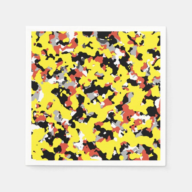 Yellow Red Black Grey Camouflage Camo Party Napkin (Front)