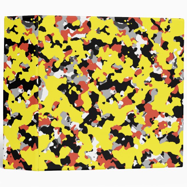 Yellow Red Black Grey Camouflage Camo Print Binder (Front/Spine)