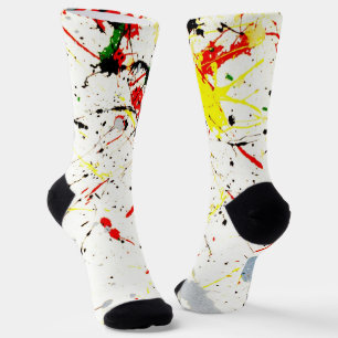 Yellow Red Black Paint Splatter  Socks