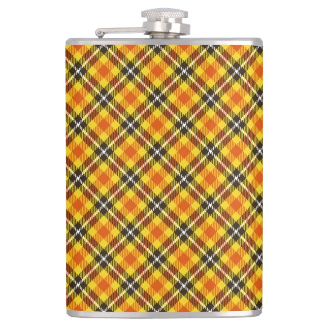 Yellow Red Black Plaid Pattern-57577 Hip Flask (Front)