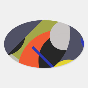 Yellow Red Blue Abstract Art Oval Sticker