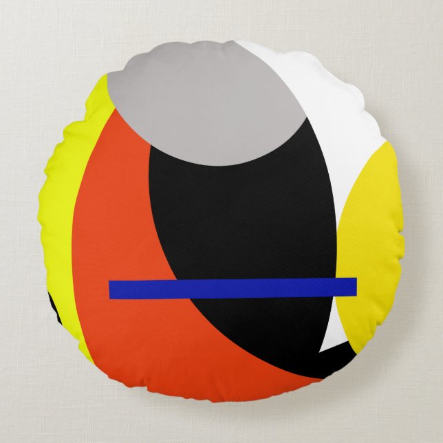 Yellow Red Blue Abstract Art Round Pillow (Front)