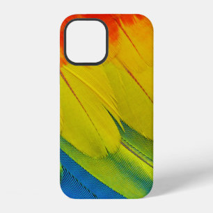 Yellow, red, blue, and green feathers iPhone 12 case