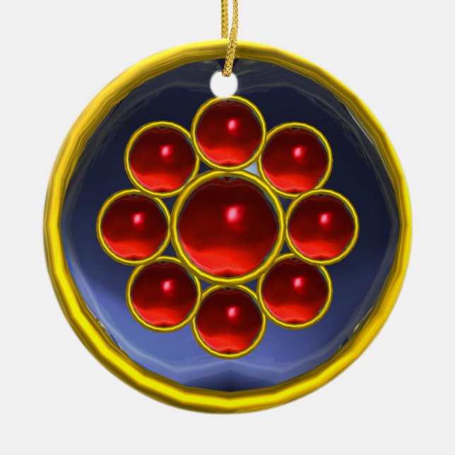 YELLOW RED BLUE GEMSTONE MON CERAMIC ORNAMENT (Front)