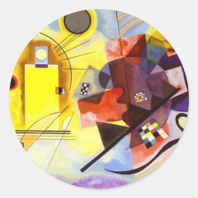 Yellow Red Blue Kandinsky Abstract Painting Classic Round Sticker (Front)