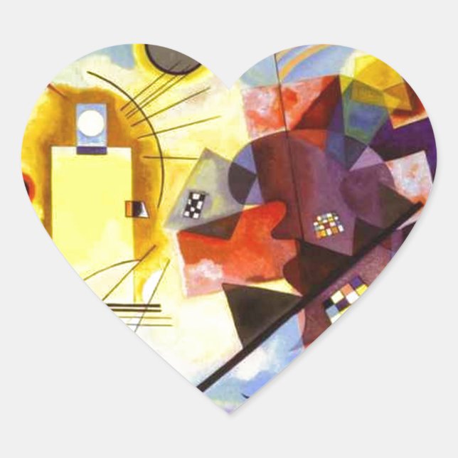 Yellow Red Blue Kandinsky Abstract Painting Heart Sticker (Front)