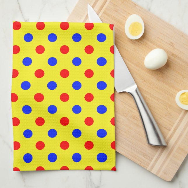 Yellow Red Blue Polka Dots Design  Kitchen Towel (Quarter Fold)