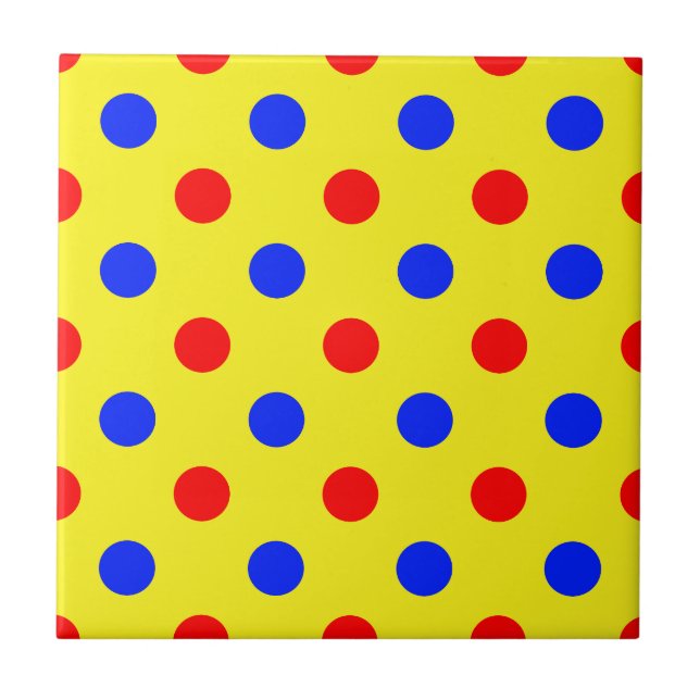 Yellow Red Blue Polka Dots Design  Tile (Front)