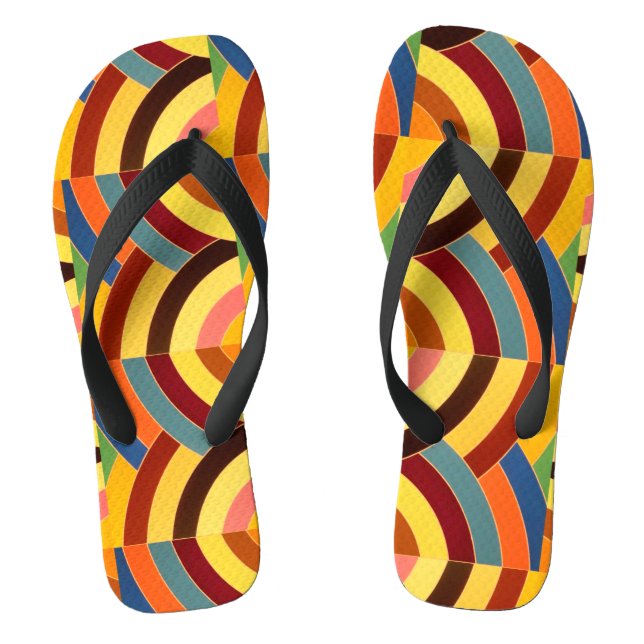 yellow red blue zigzag chevron pattern flip flops (Footbed)