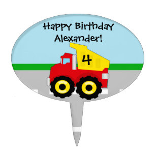 Yellow/Red Boys Dumptruck Construction Cake Toppers
