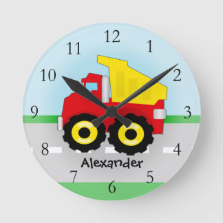 Yellow/Red Boys Dumptruck Construction Round Clock