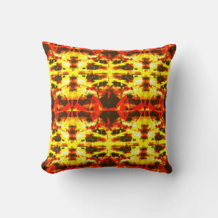 Yellow Red Brown Batik-like Large Mosaics Design Throw Pillow