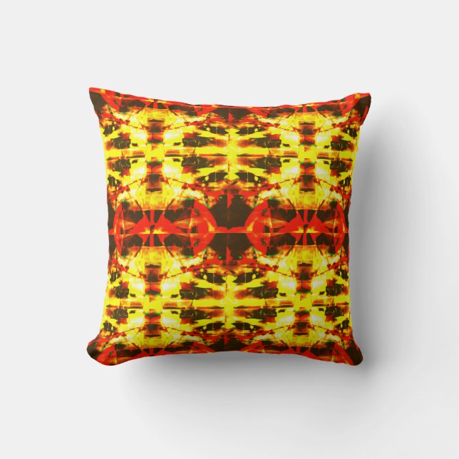 Yellow Red Brown Batik-like Large Mosaics Design Throw Pillow (Front)
